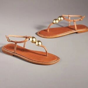 Anthropologie Vicenza Gold Bead Tan Leather Sandals Size 35